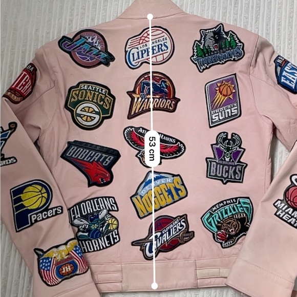 Jeff Hamilton NBA All Teams Patchwork Pink Leather Jacket - Picture 9 of 10